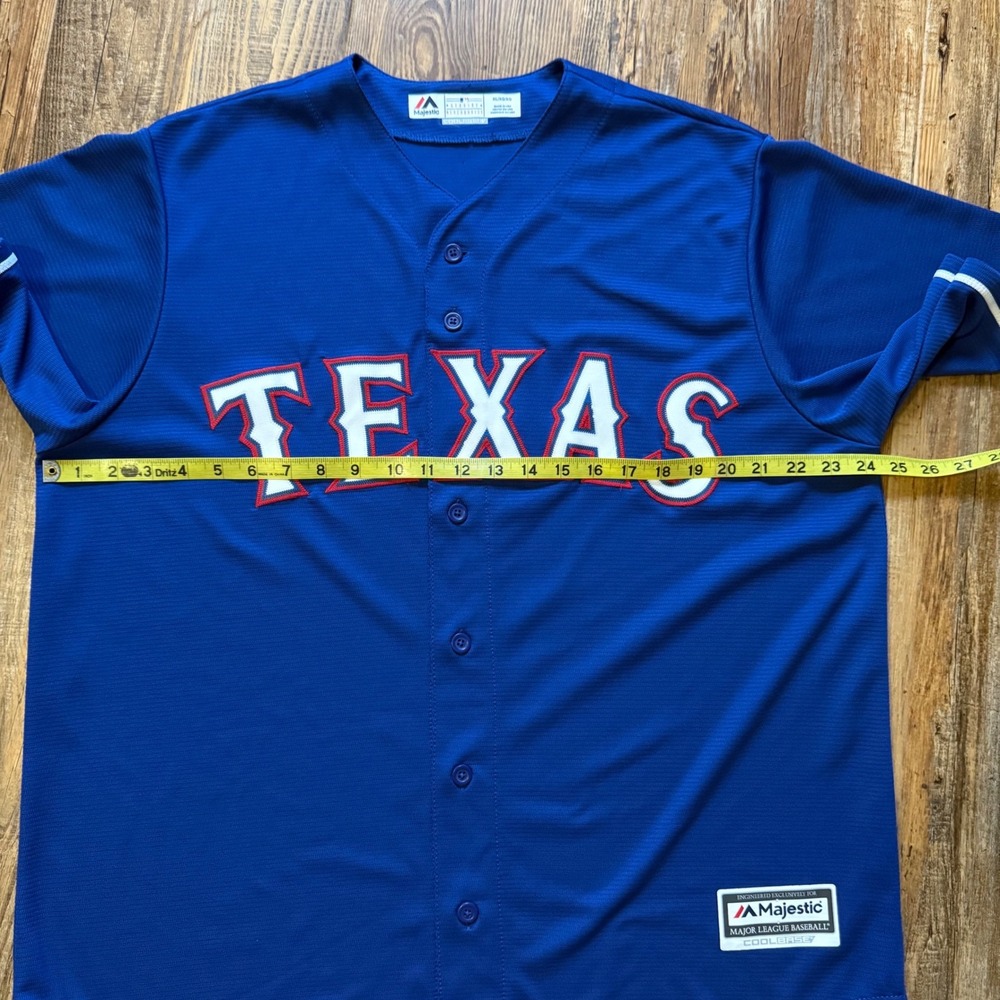 Majestic Baseball Jersey Mens XL Blue Texas Rangers Cool Base MLB Button Up - Picture 6 of 9